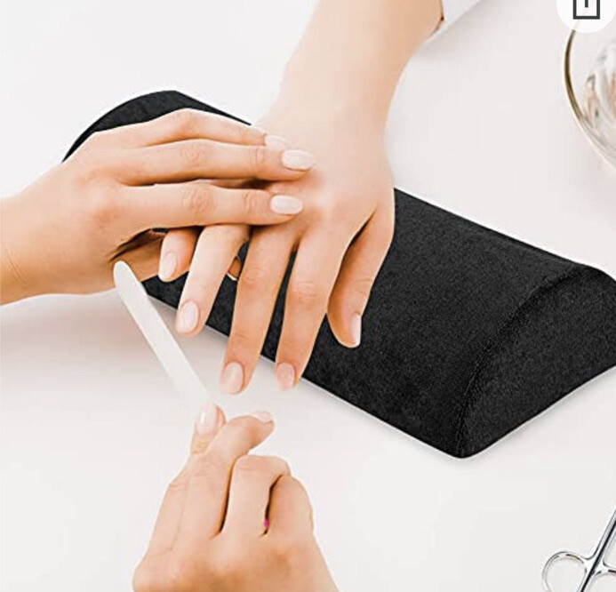 Black Soft Plush Manicure Nail Art Hand Cushion Pillow in Black 28cm X 12cm X 7
