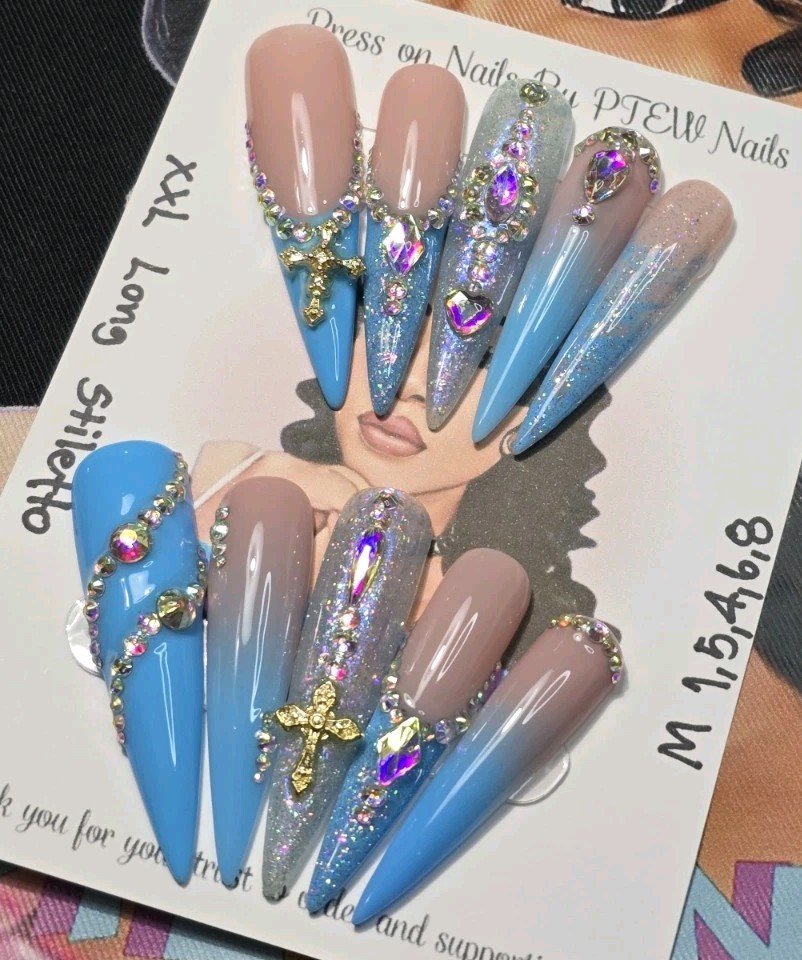 Handmade Press On Nails,Medium Size 1,5,4,6,8 XXL Long Stiletto