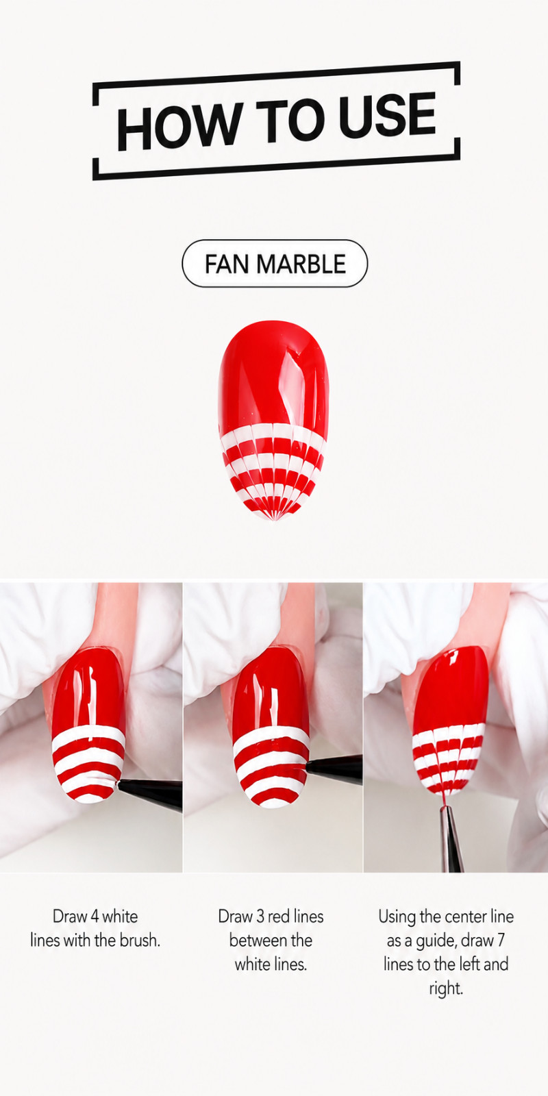 Jello Jello Non Wipe Type Marble Nail Gel Red White Art Brush Dual Brush Set