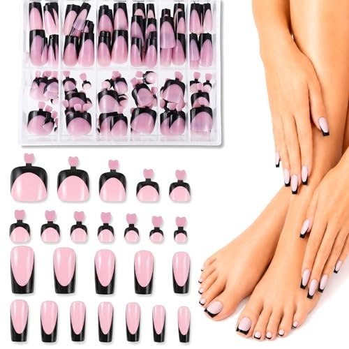 144 Pcs French Tip Press on Nails and Toenails, 12 Sizes Full Cover Square