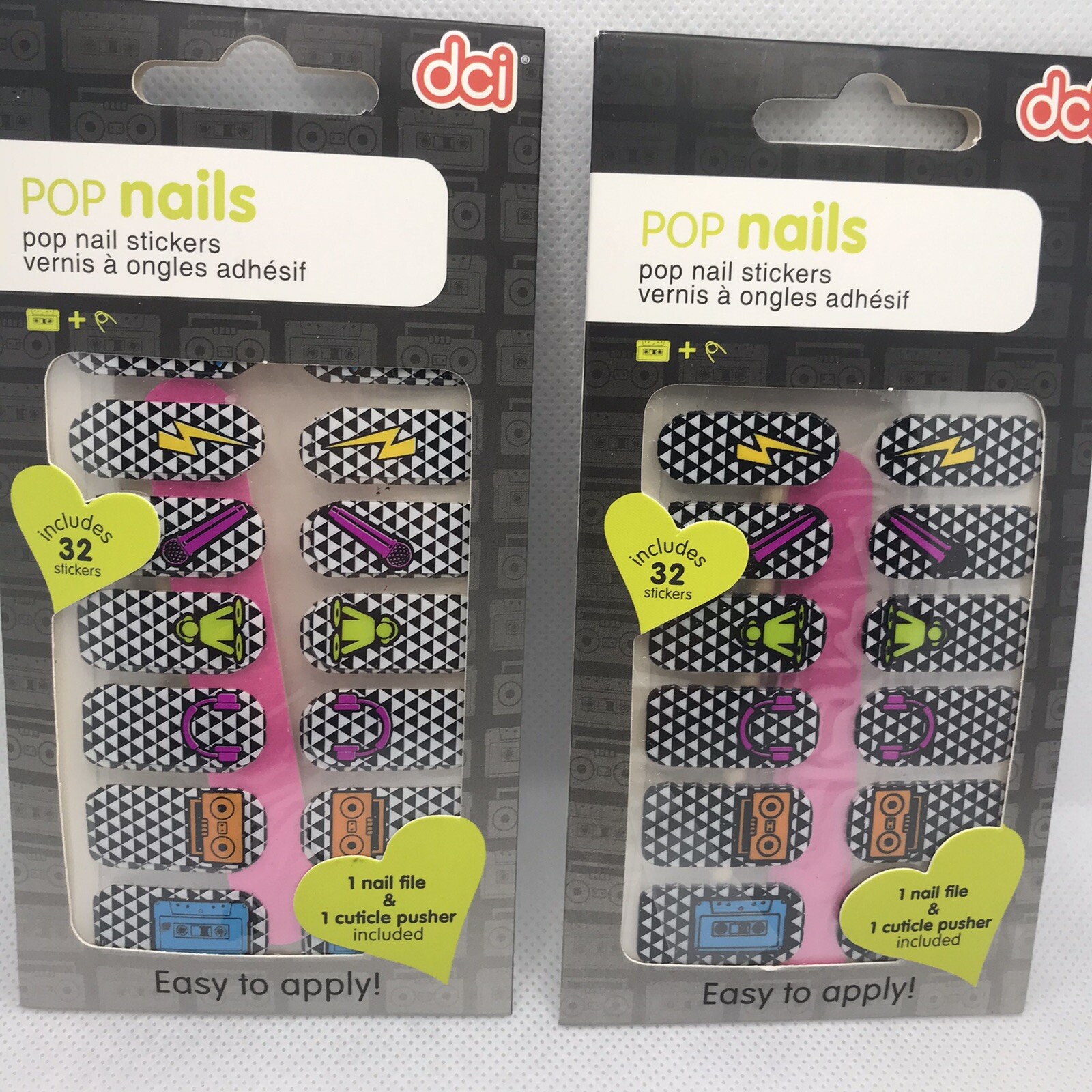 Pop Nail Art Stickers Retro 80’s Style Nail Decals Nail File And Cuticle Push 2p