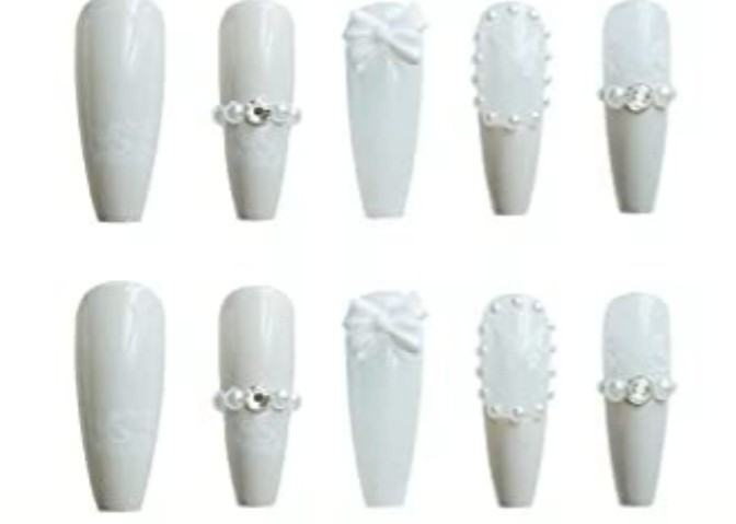 24 Ombre Nude Glitter pale gold Press On Nails w/ Glue champagne square long