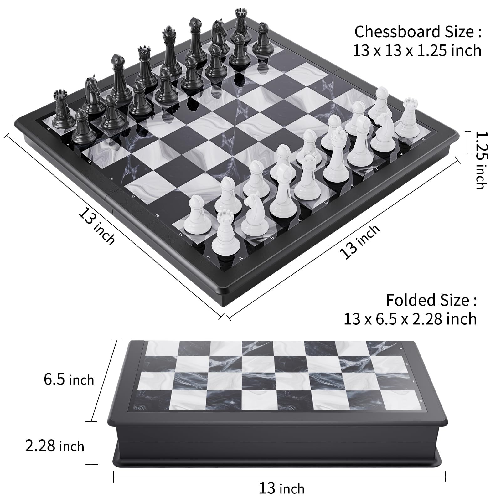 2-in-1 Chess Set and 12.5 Inches X X 1 Inch, Black White