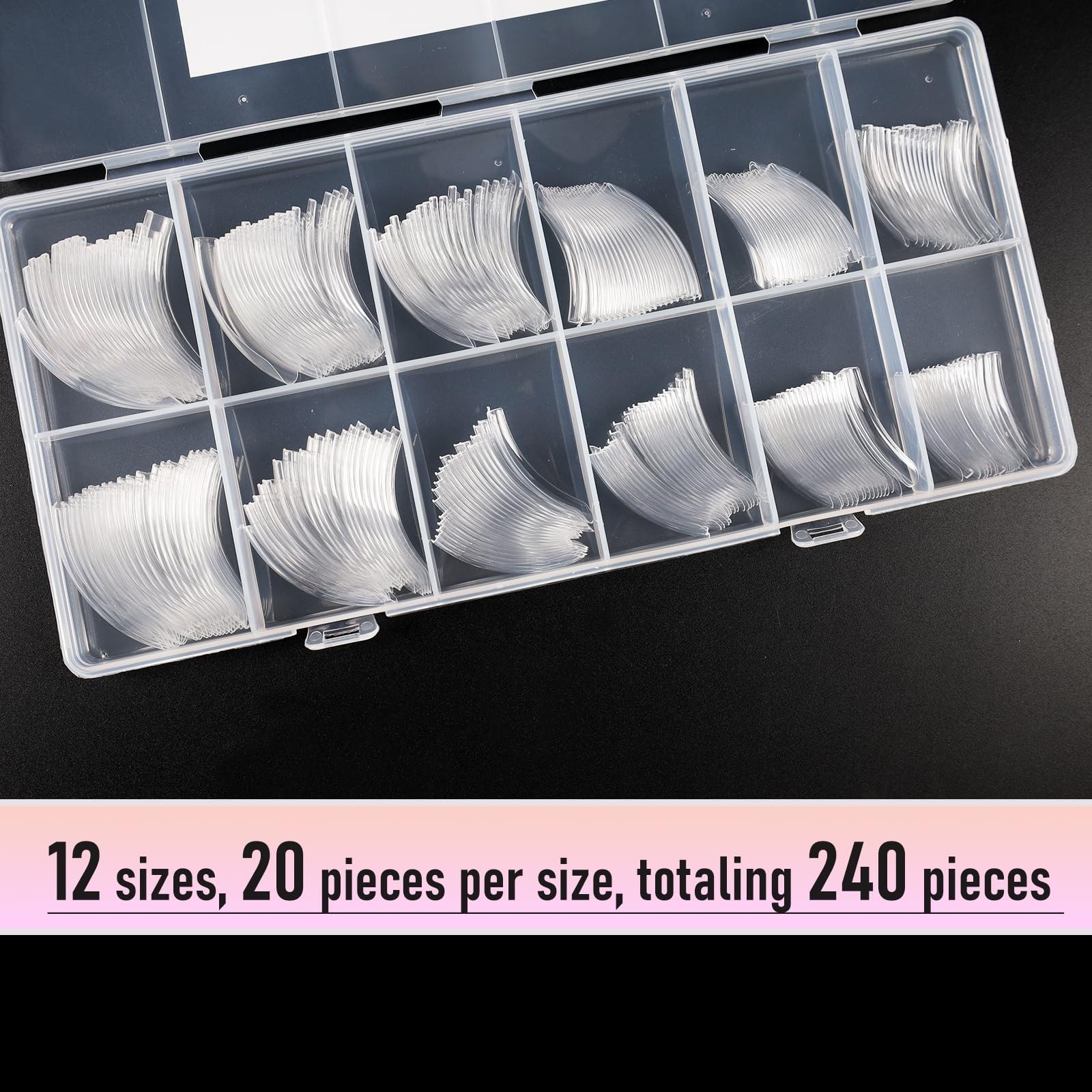 Curved Square Nail Tips – XXL Clear Full Cover Press-On Acrylic Nails, 240pcs, 1