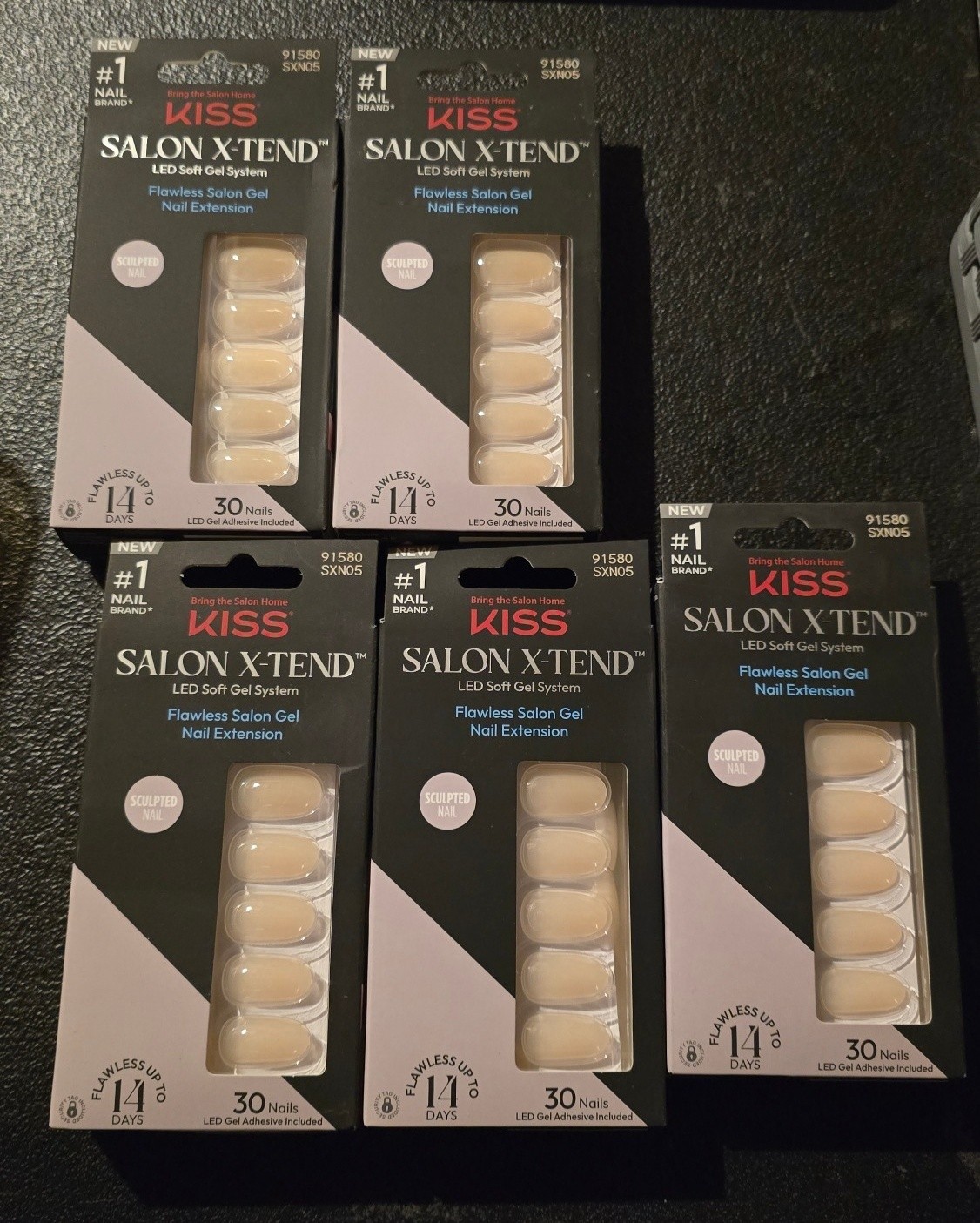 5 Pack KISS Salon X-Tend Soft Gel Nail Extension Kit Sculpted 30 Nails SXN05