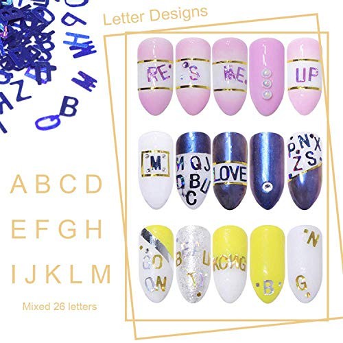 Glitter Nail Art Sequins, Holographic Laser 3D Sparkly Nail Flakes Letters