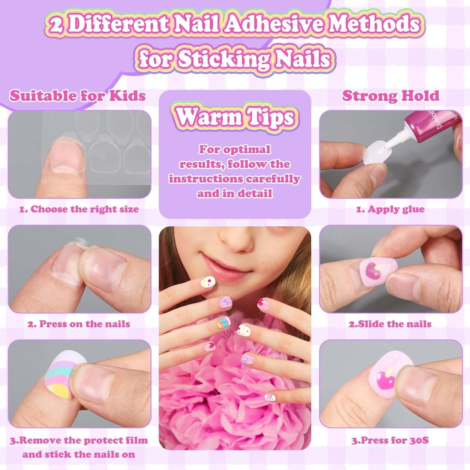 Cute Kids Acrylic Press On Nails With Jelly Glue Gift Set