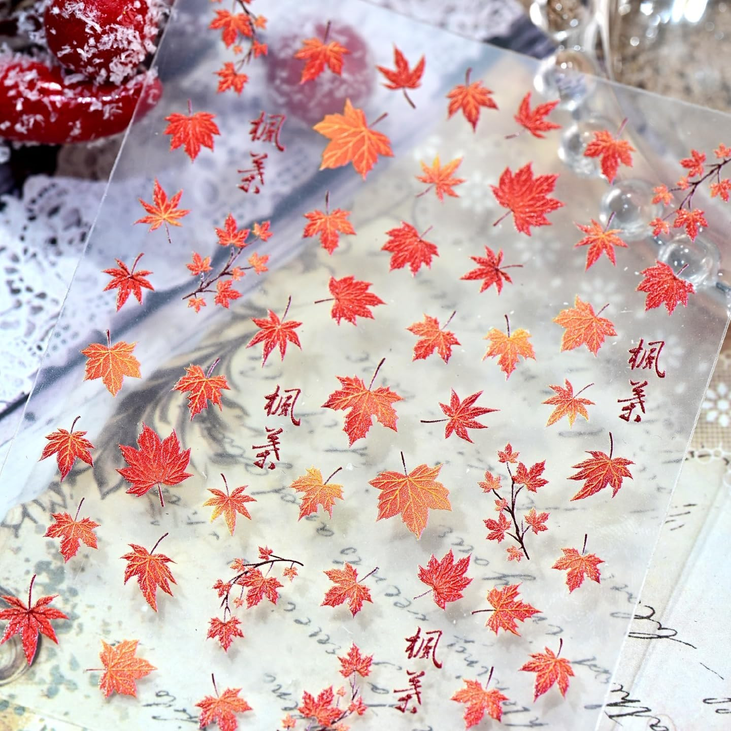 1 Sheet 5D Embossed Autumn Maple Leaves Nail Stickers for Nail Art Thanksgiving