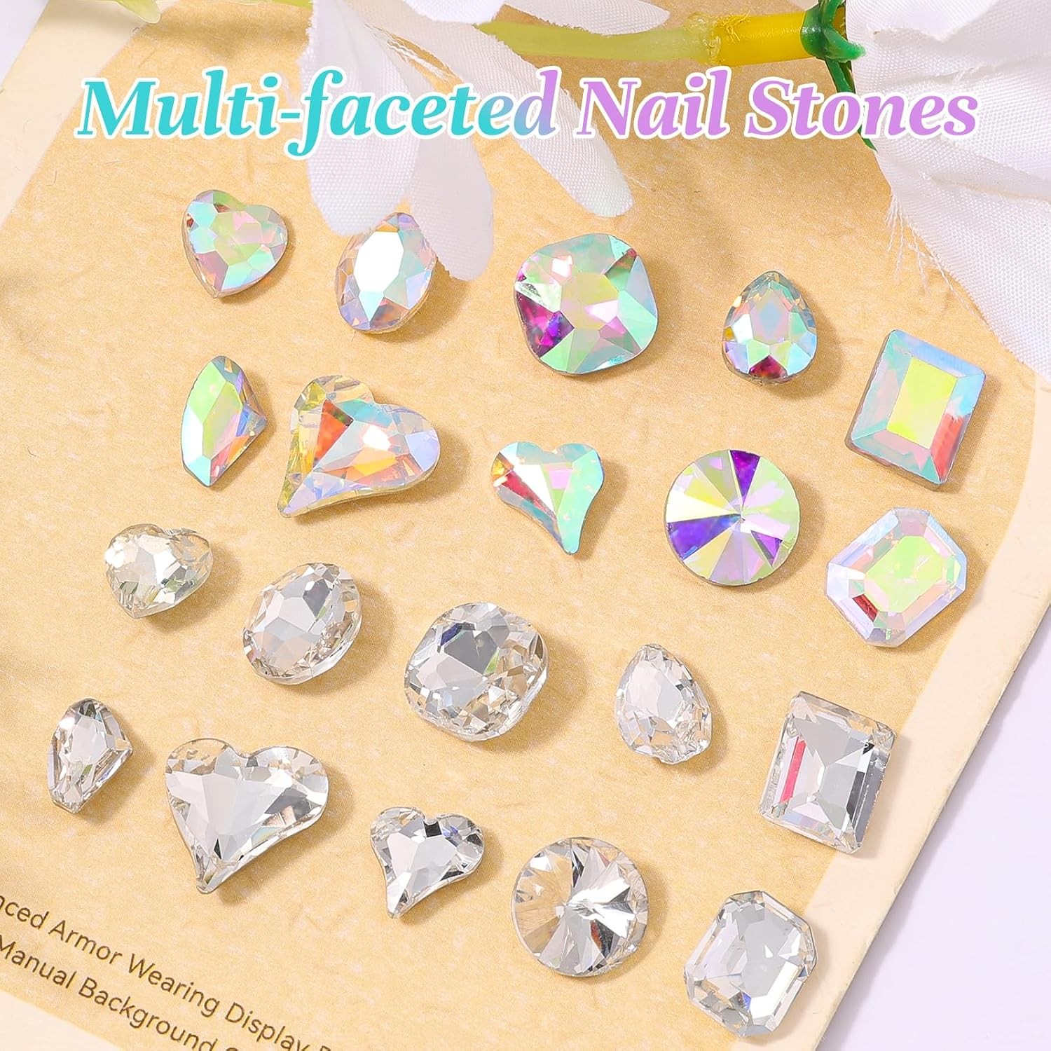 104PCS Large Clear AB Glass Nail Gems, 3D Rhinestones for Nail Art & DIY