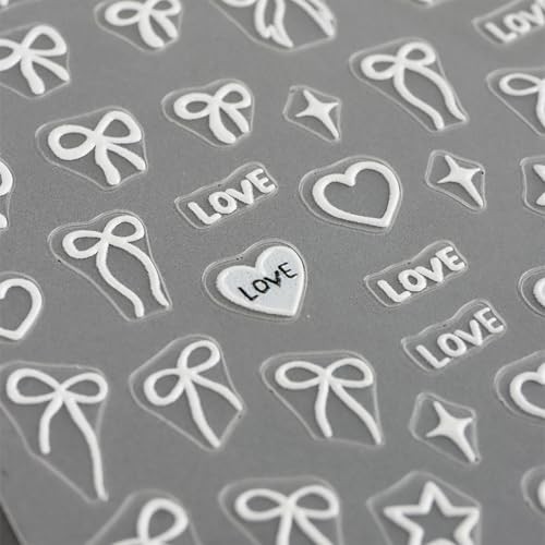 Bow Nail Art Stickers – Valentines Day Pink Heart Bow Self-Adhesive Bow&Heart