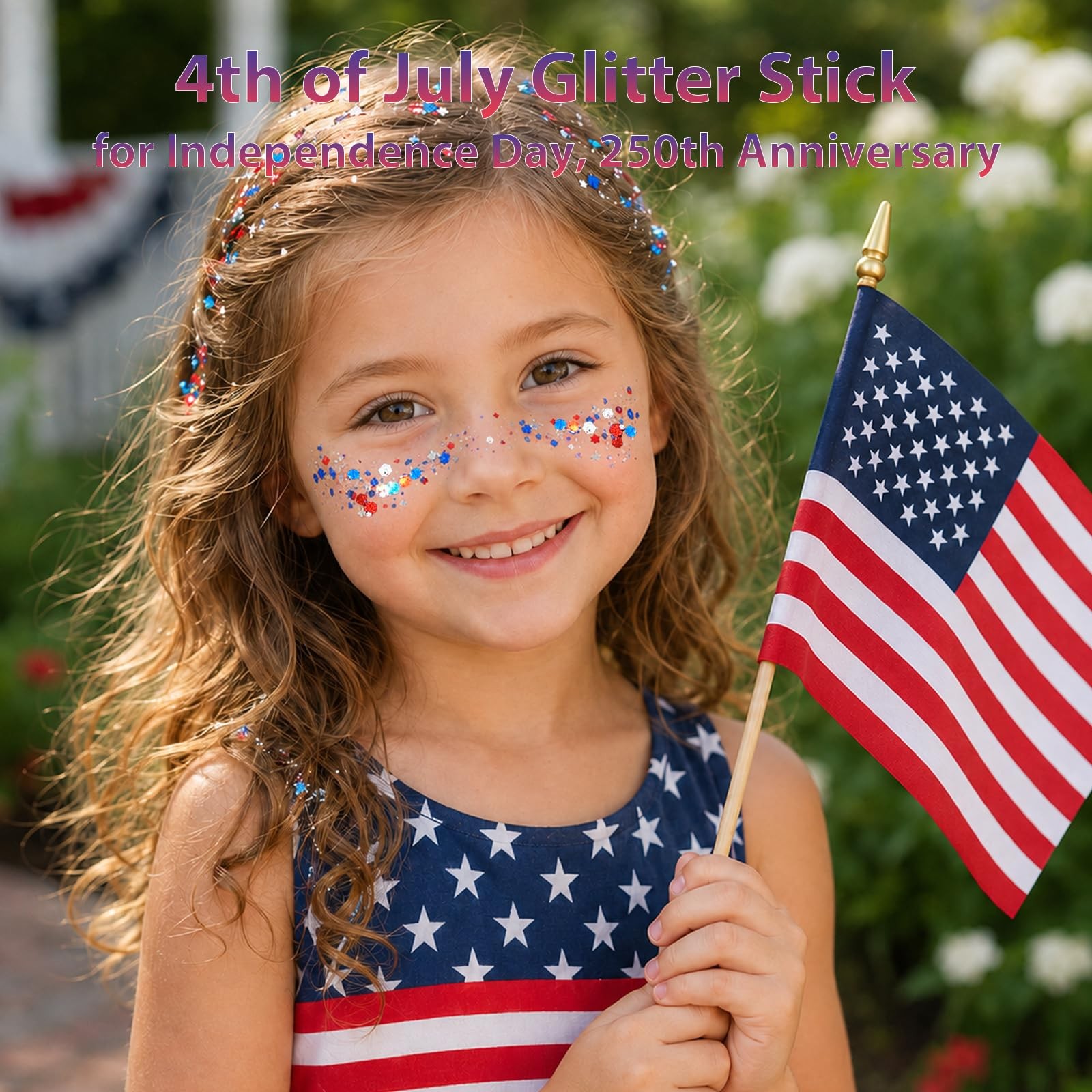 Mysense Patriotic Red White and Blue Face Hair Body Glitter Stick,4th of July…