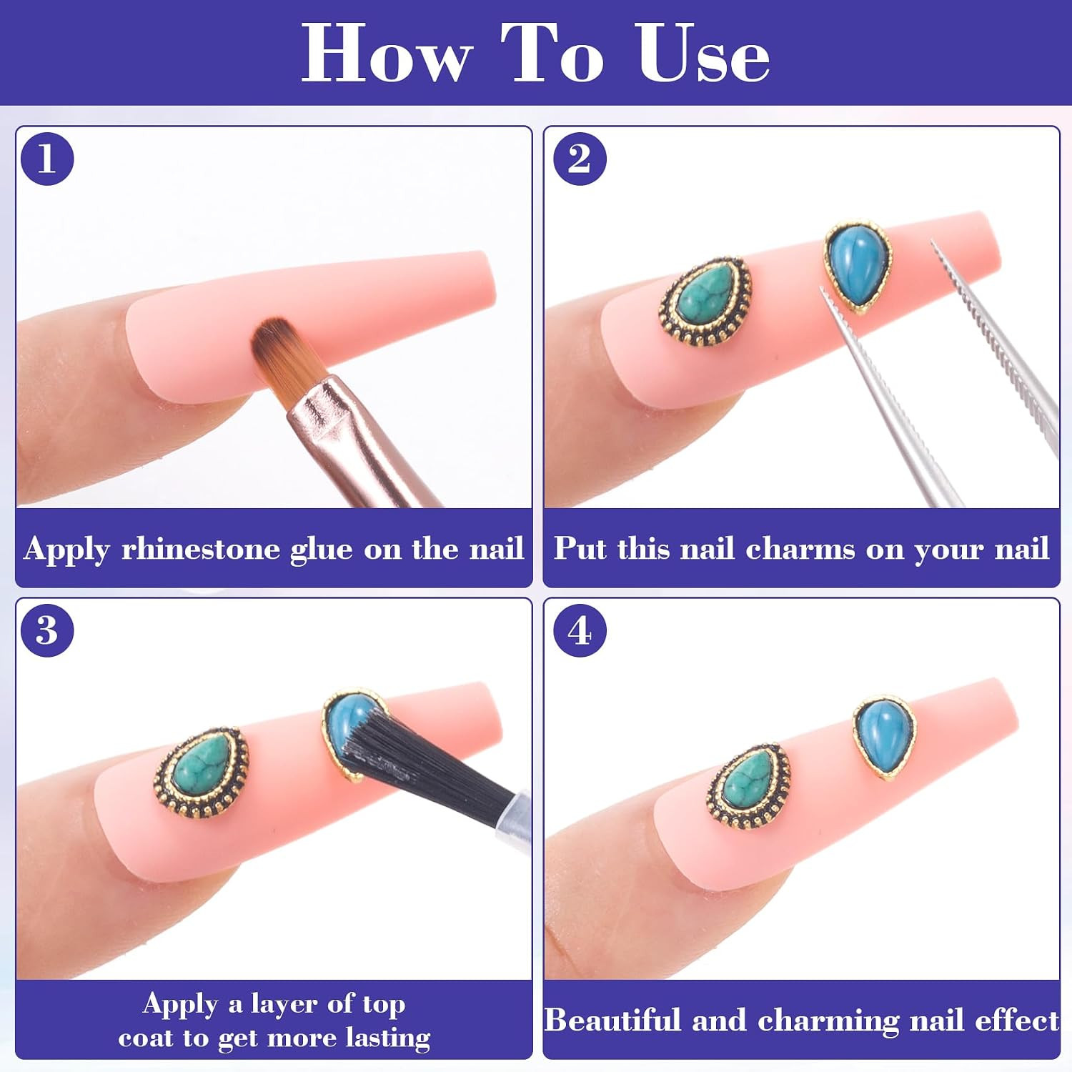 20Pcs Western Nail Charm, 10 Styles Turquoise Nail Art Rhinestones | 3D Vintage