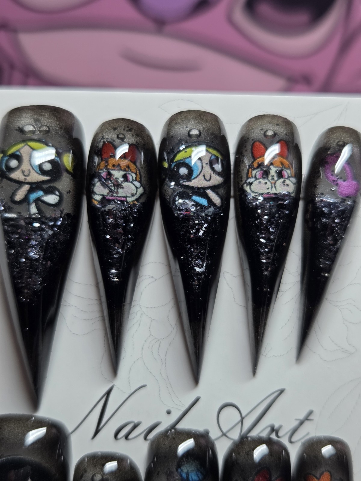 Press On Nails Handmade Large Claw,dragon, Black, Powerpuff Girl, WaterAqua Nail