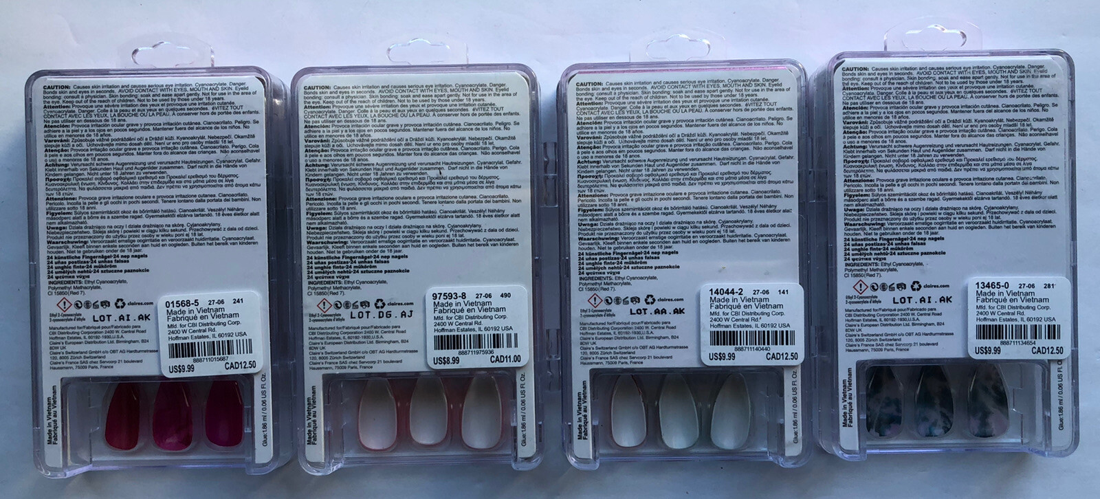 Claire’s False Fake Nail Kits Lot Of 4 Total New