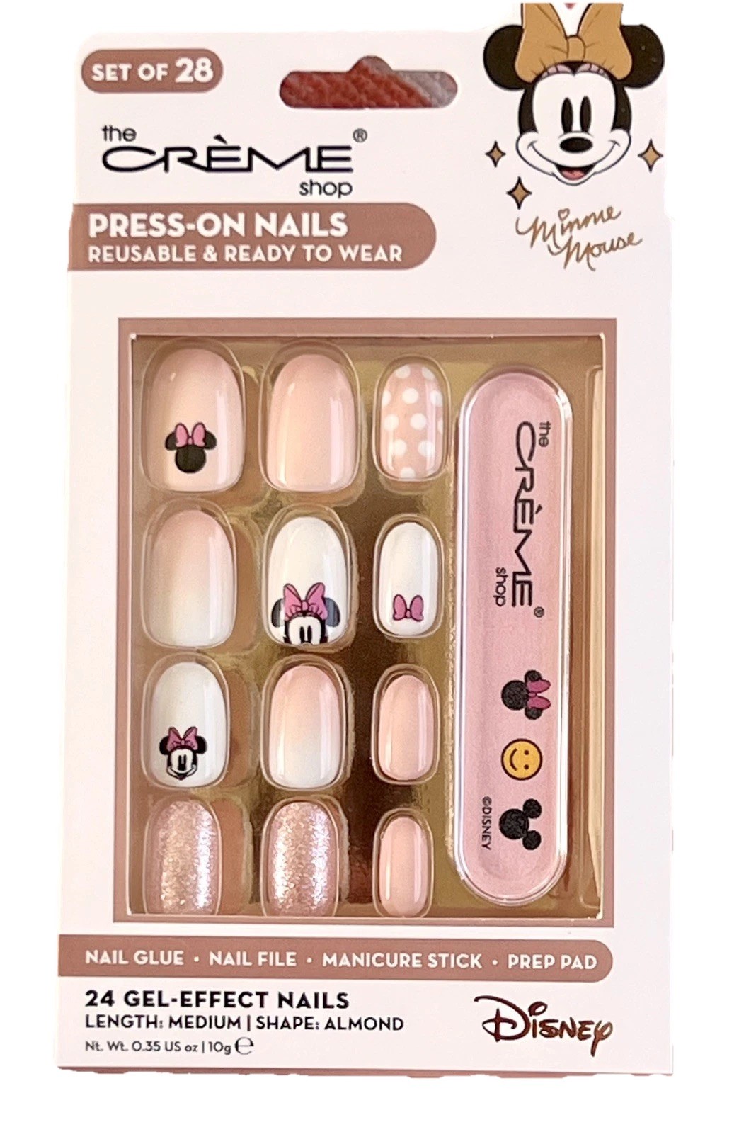 2 x The Crème Shop Disney MINNIE MOUSE Press-On Nails pink white peach