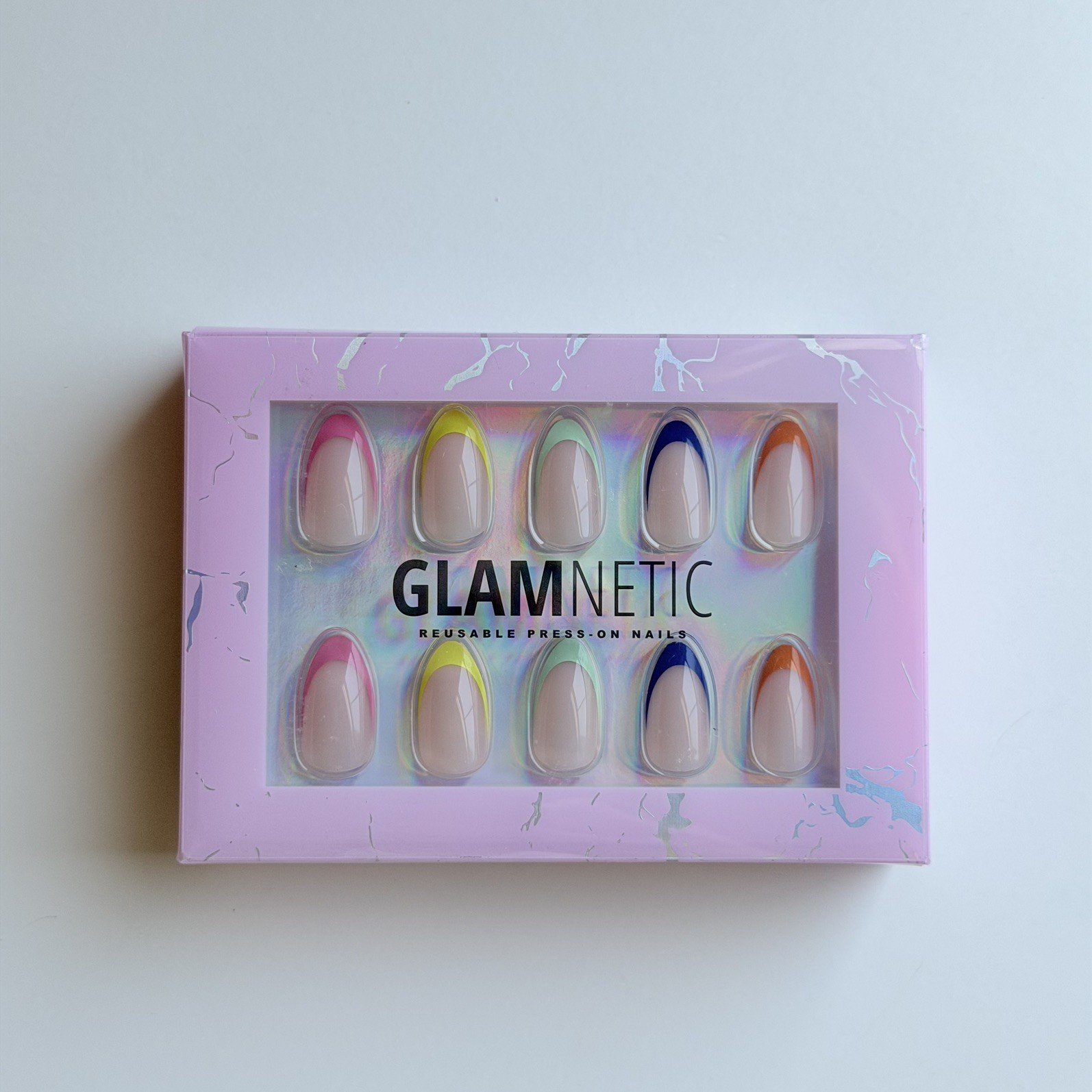 Glamnetic Press On Nails SPRINKLES Rainbow French Tip Almond shaped – New SEALED
