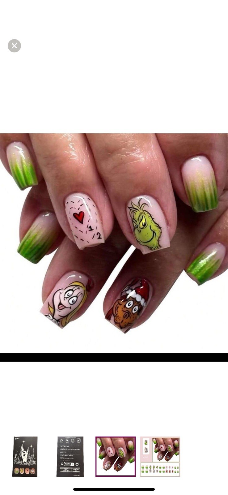 New- Short Square Nails Grinch Theme Press onNails, 24 pieces