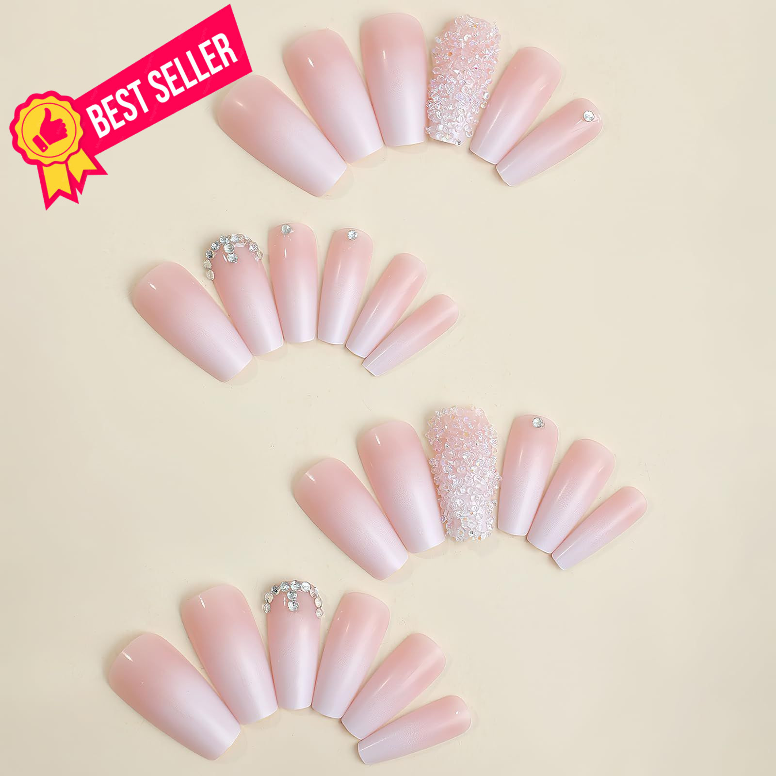 Jremg Pink Press On Nails – Long Square Coffin Fake Nails, Multicolor