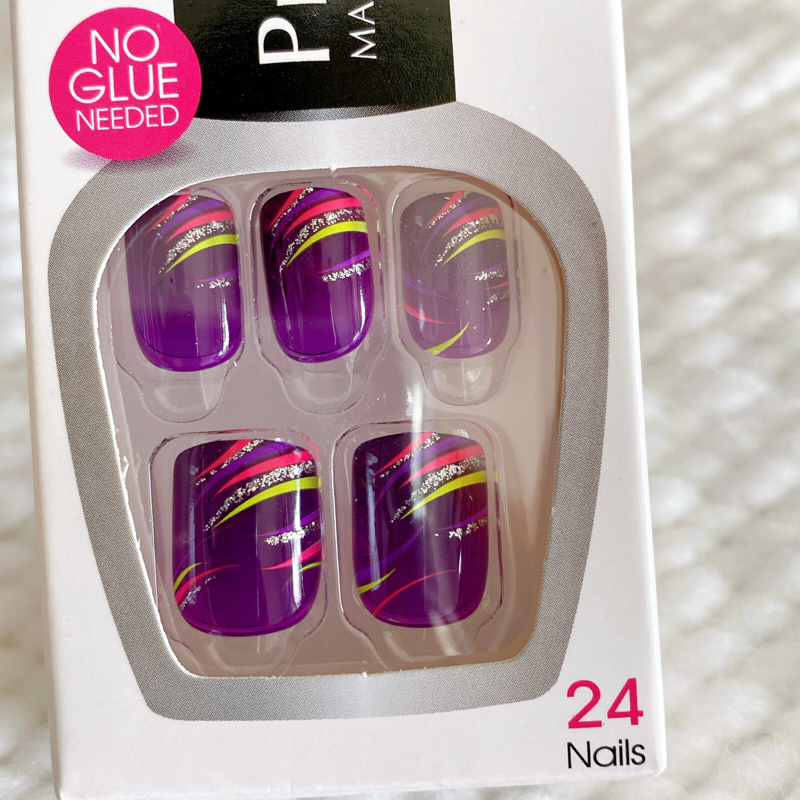 Kiss Press On Nails Squoval Short Purple Mardi Gras Swirl