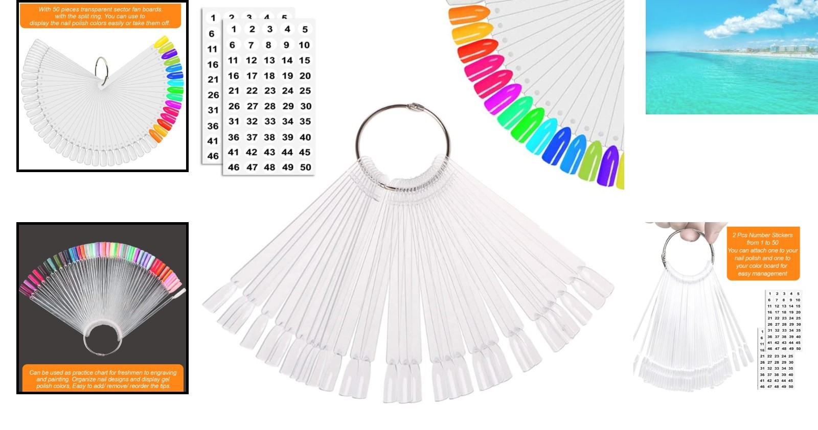 Transparent Fan-Shaped Nail Swatch Sticks Set – 50 Count for Easy Organization