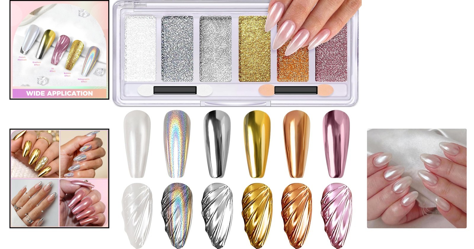 Chrome Nail Powder Palette – Iridescent Holographic Shine & Style