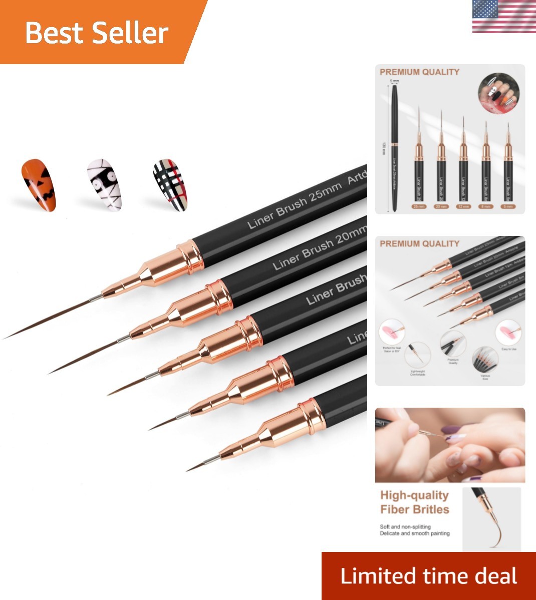 Professional Metallic Liner Brush Set – 5 Sizes for Perfect Nail Art Details