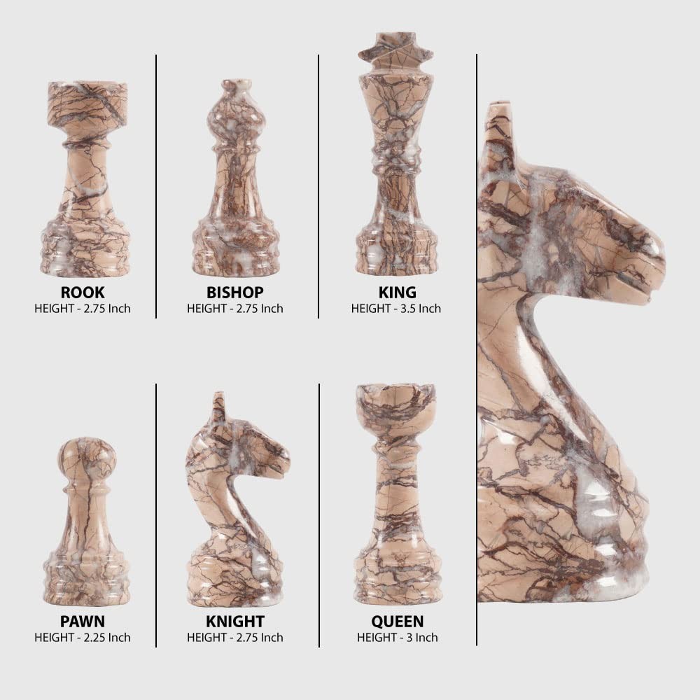 Radicaln Marble Chess Figures 3.5” Inches 3.5 Inches, Black and Marinara