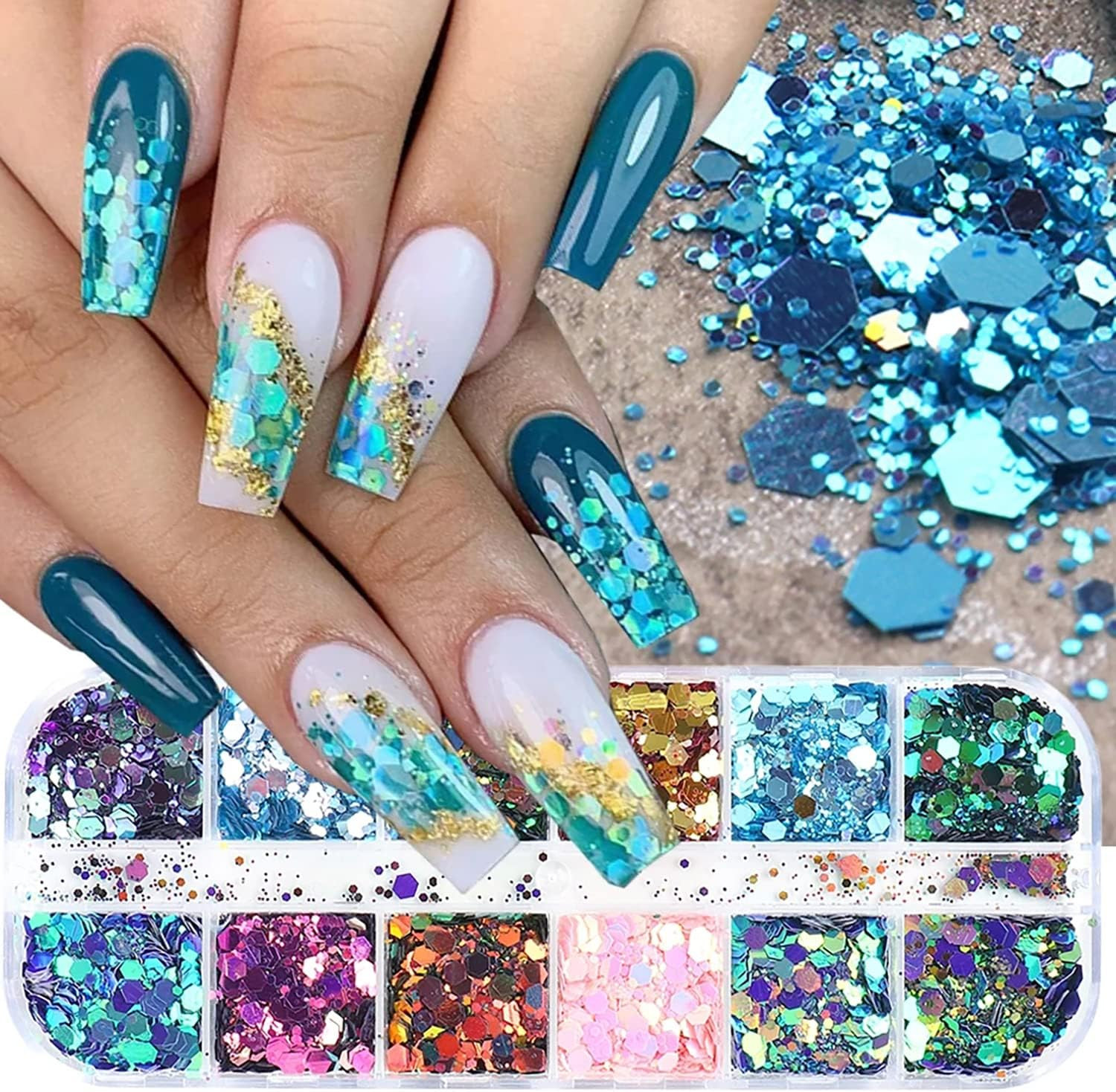 6 Colors Metallic Nail Art Foil Holographic Dazzling Irregular Nail Sequins Gold