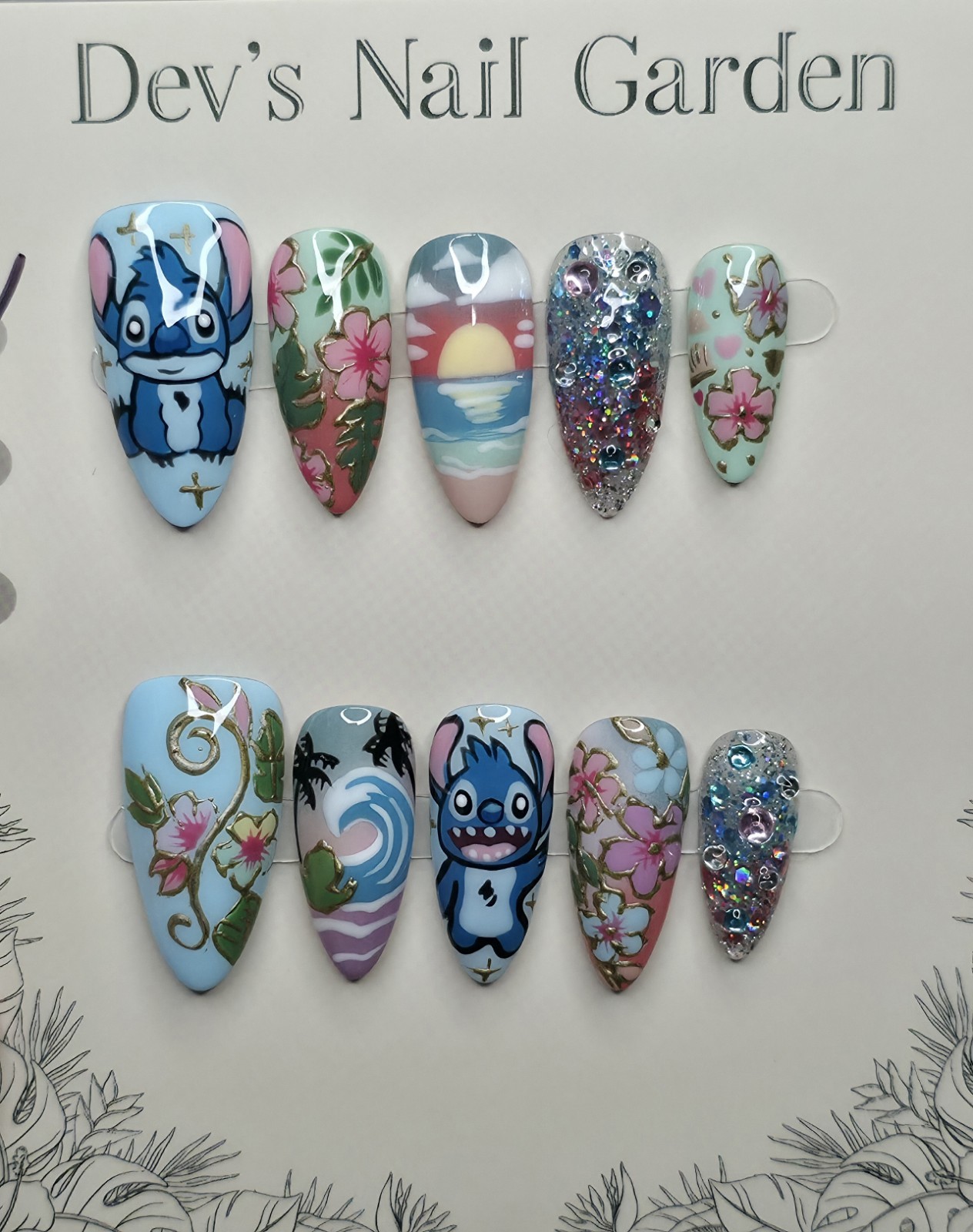 Handmade Gel Stitch Nails 2.5cm Almond Shape SIZE MEDIUM