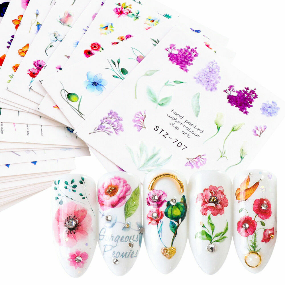 Nail Art Water Transfer Sticker Flower Rose Butterfly Seashell Floral Decal NS10