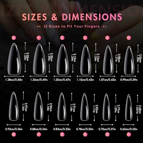 Long Almond Nail Tips 240pcs Stiletto Soft Gel Long Clear Almond Nail Tips