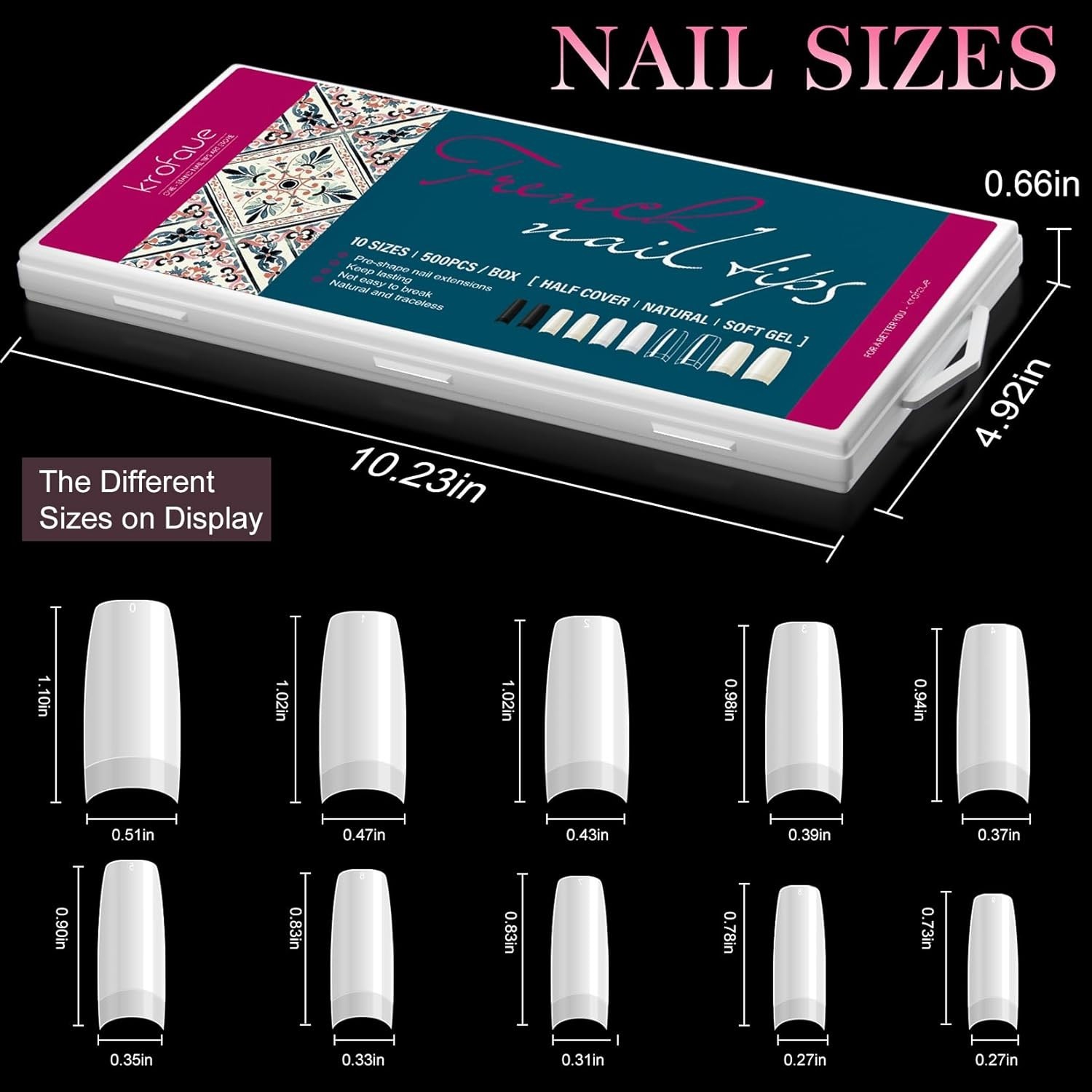 Perfect Length 500 Pcs Acrylic Nail Tips – 10 Sizes for Salon Quality Results