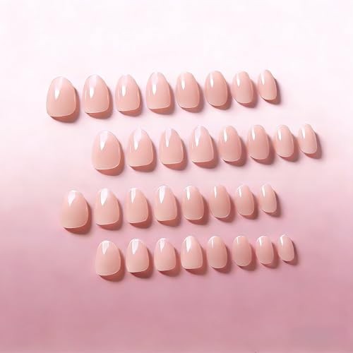 KQueenest Short Oval Press On Nails – Coral Pink, 32 Pcs 16 Sizes Reusable