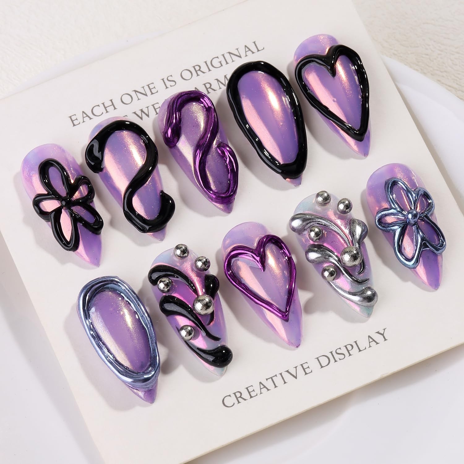 Elegant 3D Nail Art Set – No Wipe Black & Clear Gels with Elegant Chrome Finish