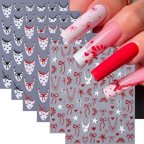 6 Pcs Valentines Day Nail Art Stickers Decals French Tip heart polka dot french