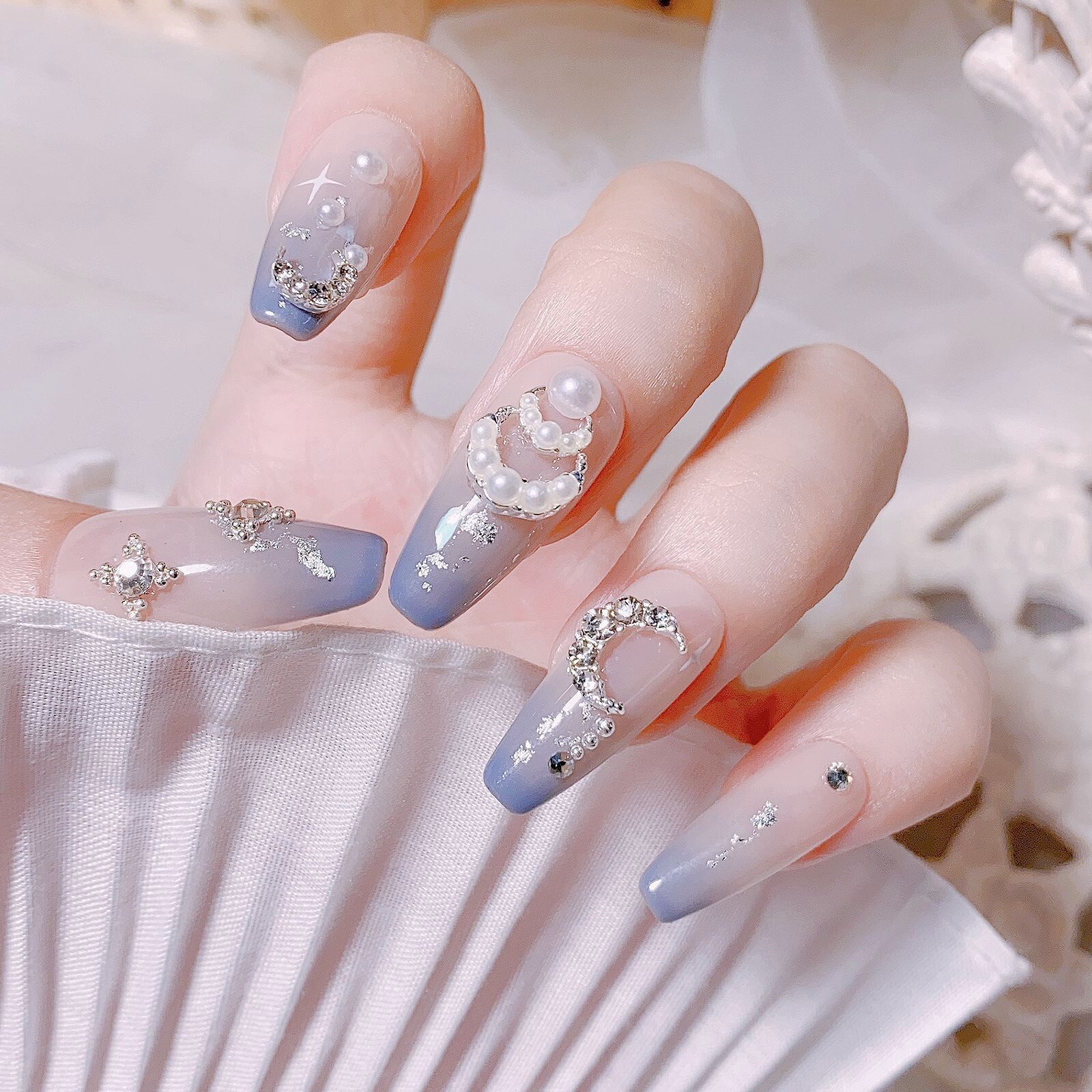6Grids/Box 18pcs Moon Shape Nail Art Alloy Shiny Rhinestones Nails Decoration