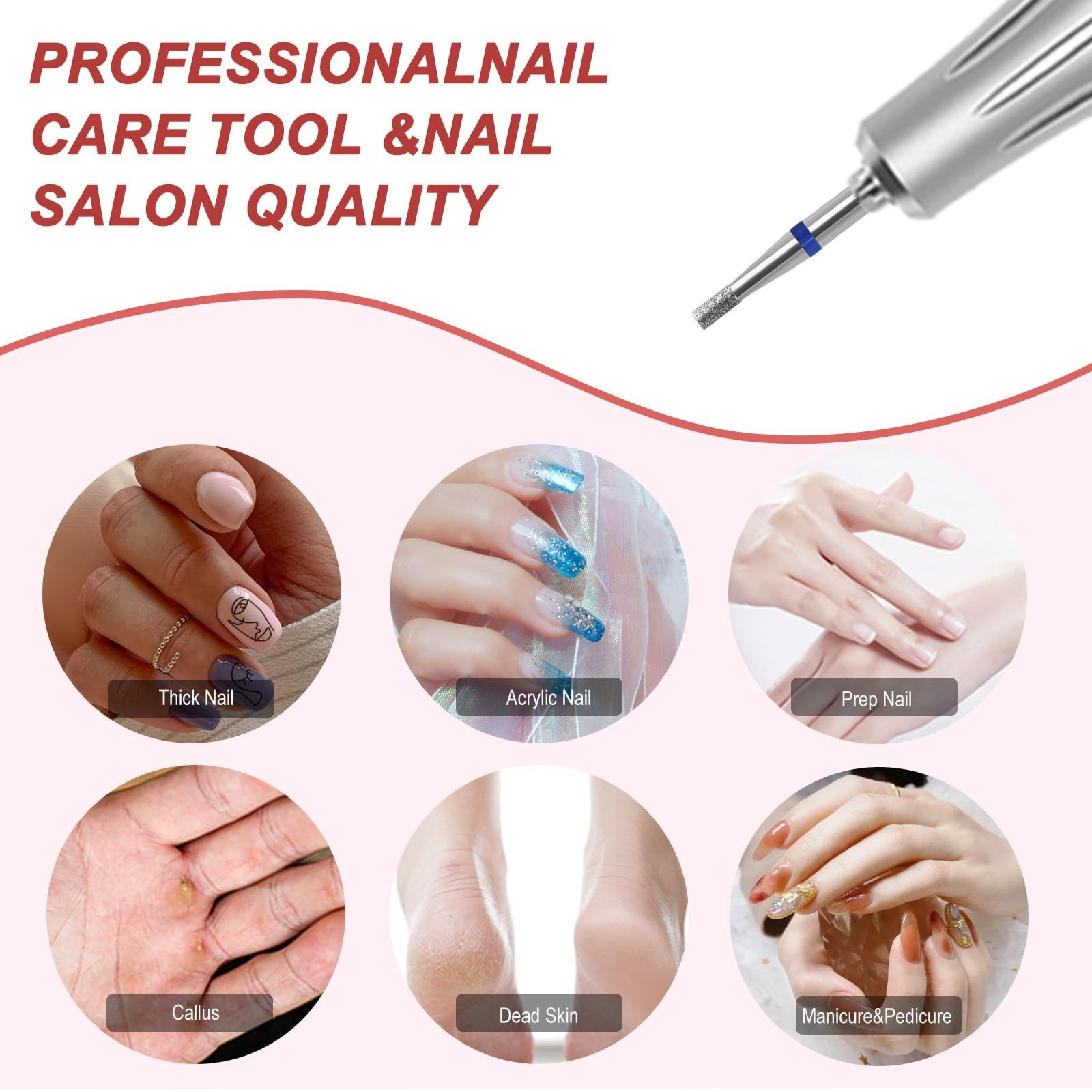 Mini Barrel Shape Cuticle Clean Nail Drill Bit, 3/32” Professional Safety Ca…