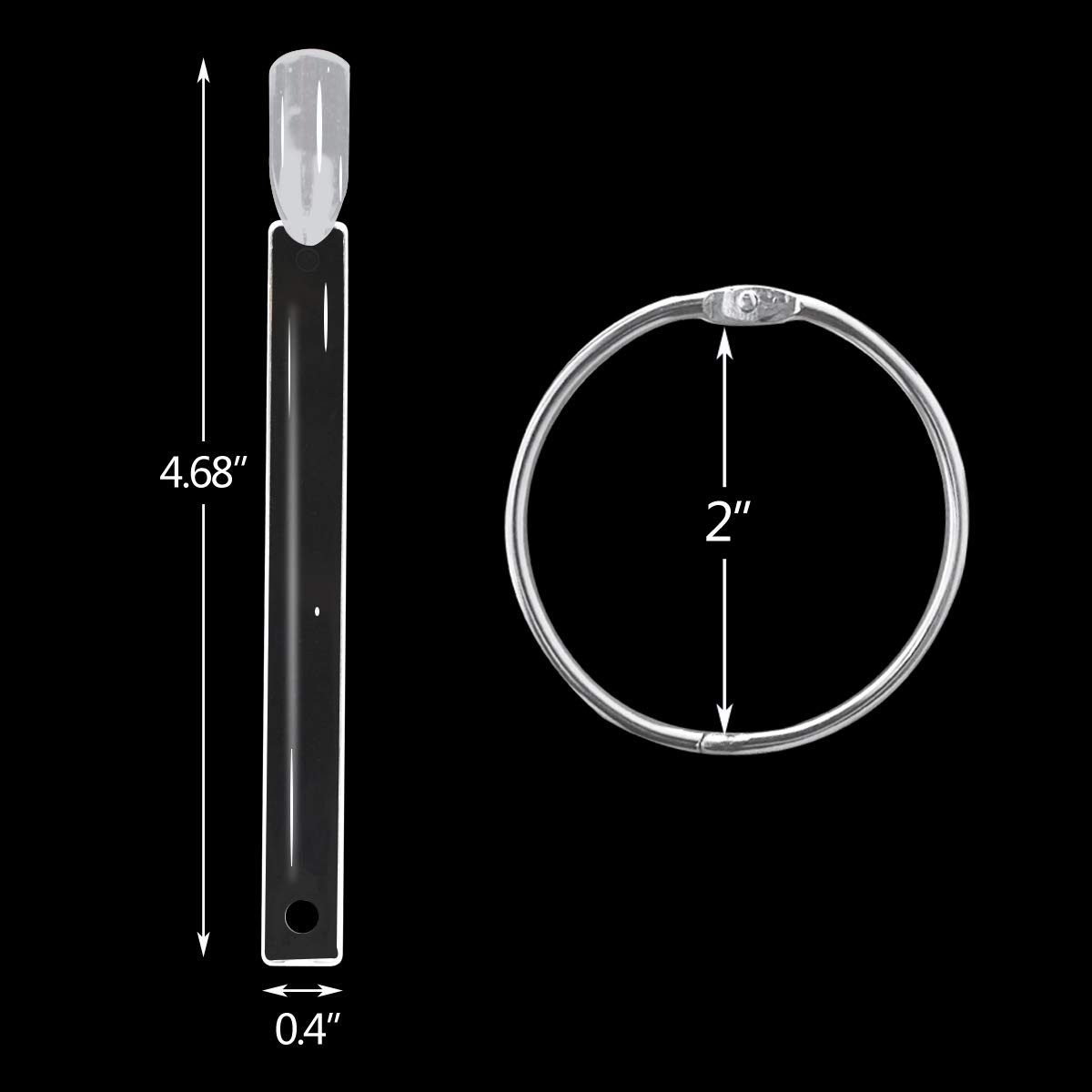 100 Pcs Clear Nail Swatch Sticks with Ring Fan Shape Nail Color Swatches Sticks