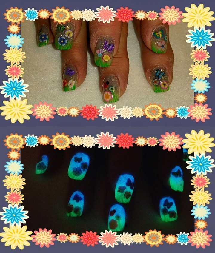 NAIL ART CARD MAKING GLOW IN THE DARK PIGMENT HEARTS & BUTTERFLIES NEON GLITTER