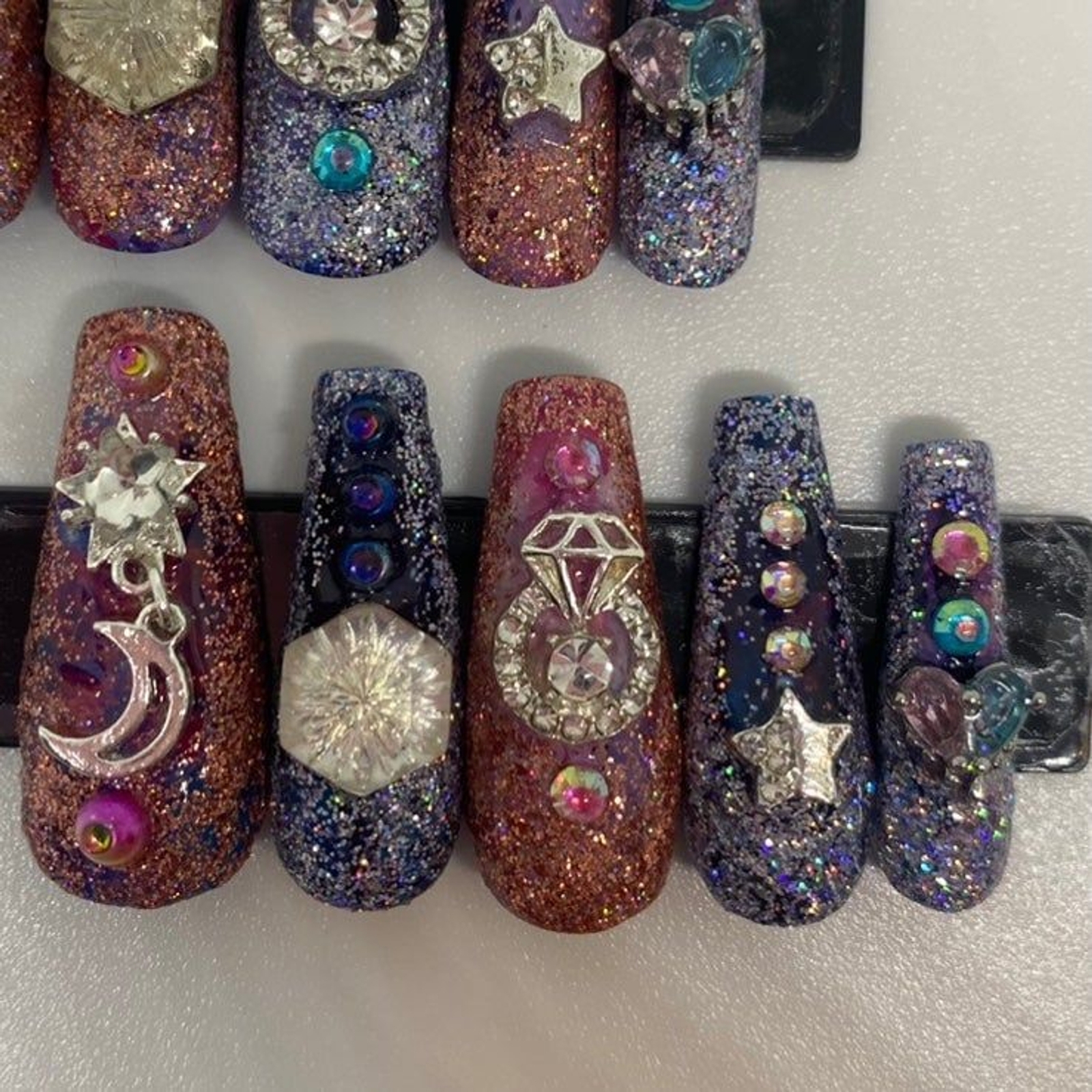 Pink and Blue Glitter Glam Handmade Press On Nail Set