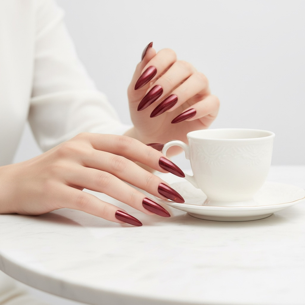 Burgundy Red Press On Nails Extra Long Sharp Stiletto False Tips Fake Nails Set