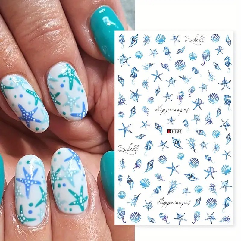 Nail Art 3D Decal Stickers beautiful shell sea horse sea star F184