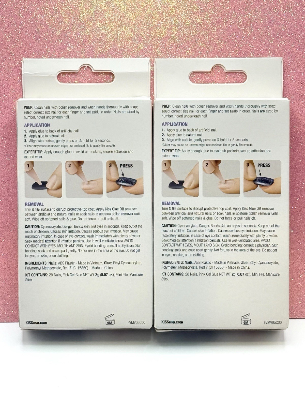 Kiss Voguish Fantasy Press-On Nails Medium Almond Purple Glitter 91903 Lot Of 2