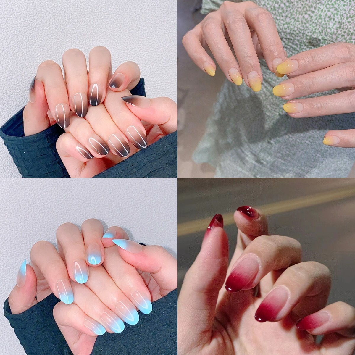 96Pcs (4boxes)Ice-Transparent Multicolor Nude Color Gradient Oval Press On Nail
