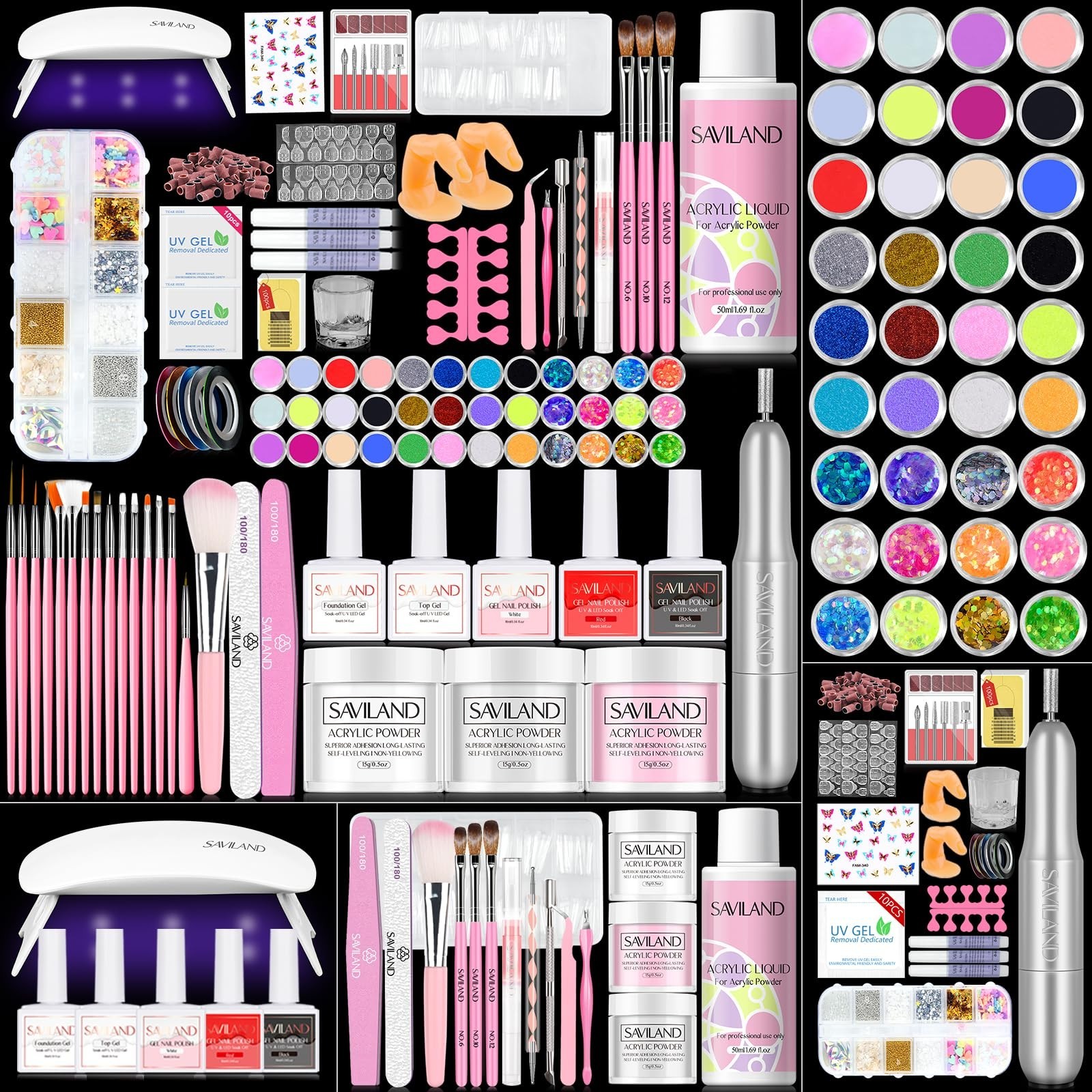 SAVILAND Acrylic Nail Kit with Drill and UV Light for Beginners