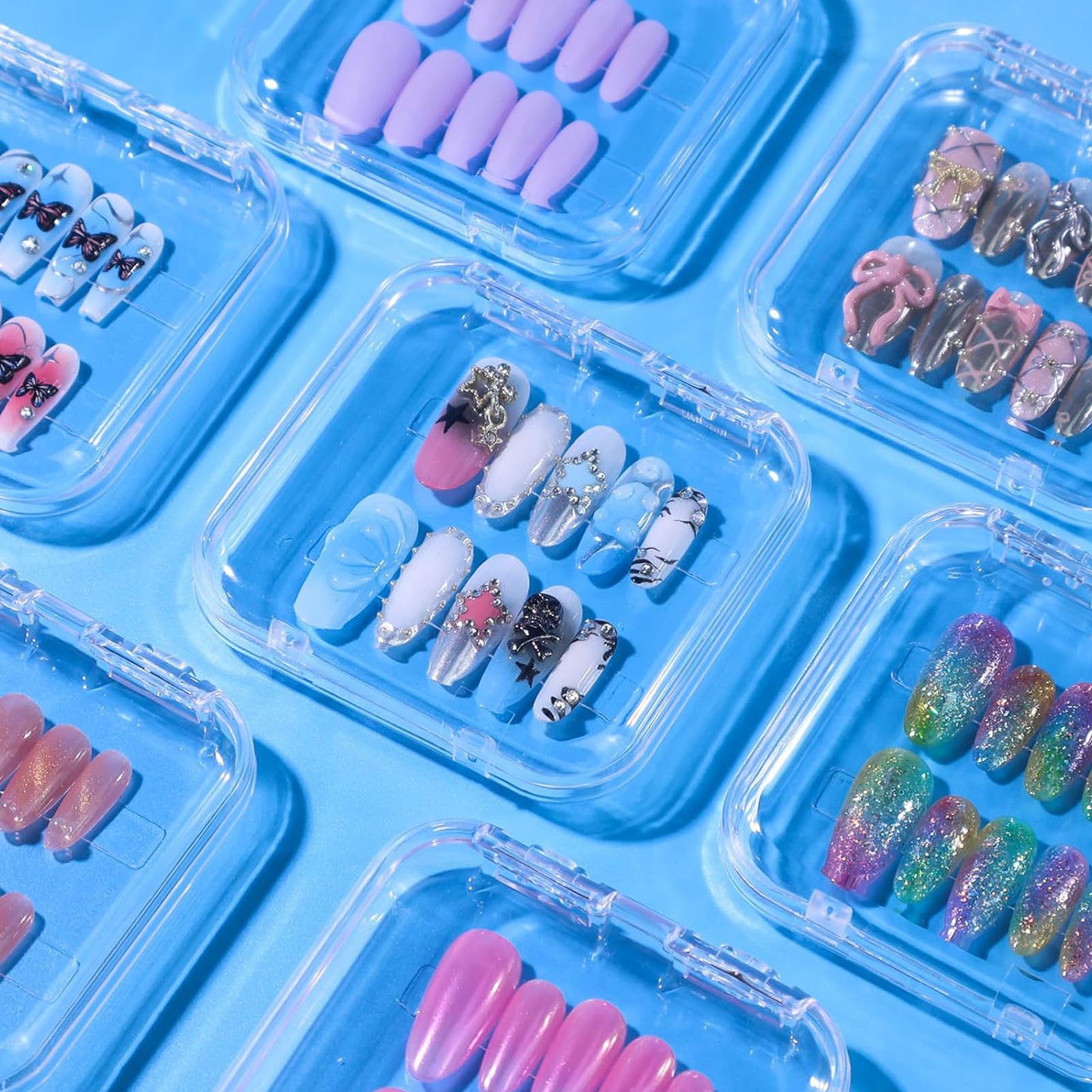 16 Pcs Acrylic Press On Nail Storage Box Clear Press On Nail Packaging With NEW