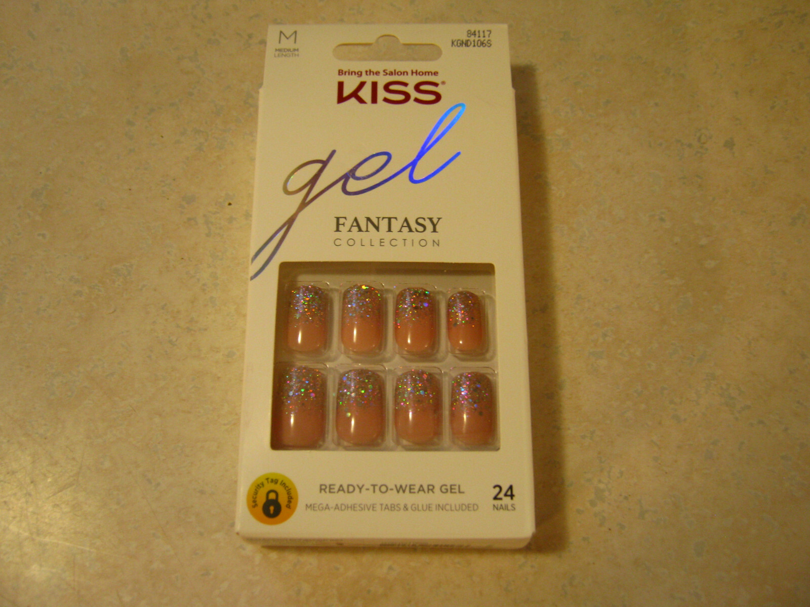 1 KISS Gel Fantasy KGND106S PINK MEDIUM 841317 24 GLUE ON NAILS Glitter Tips