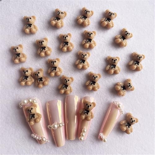 Cute Nail Charms Nail Art Charms 3D Resin Bear with Black Bow Nail Brown Bear