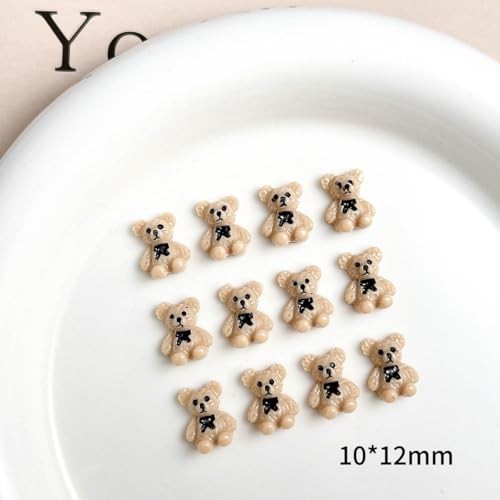 Cute Nail Charms Nail Art Charms 3D Resin Bear with Black Bow Nail Brown Bear