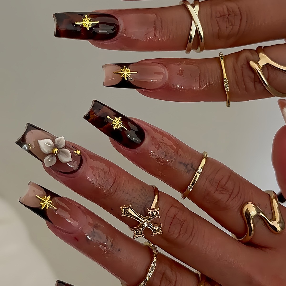 Wholesale Cherry Star Flower Square Press On Nails Removable